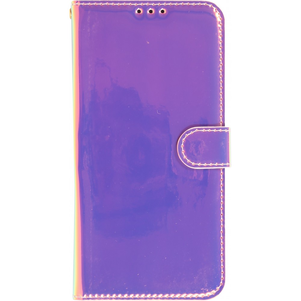 iPhone 14 Pro Max Case Hülle - Flip Glatt brilliant glänzend magische Farbe mit Schlaufe - Purple Sunset
