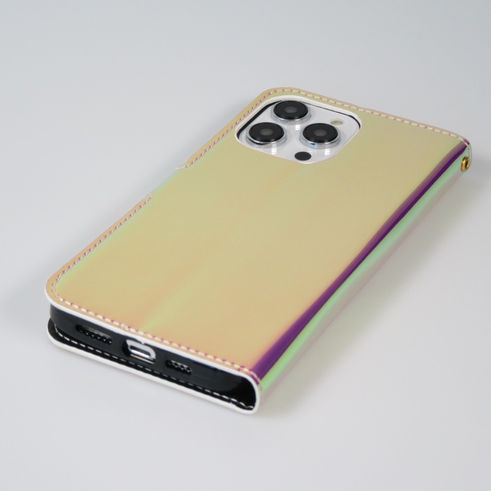 iPhone 14 Pro Max Case Hülle - Flip Glatt brilliant glänzend magische Farbe mit Schlaufe - Purple Sunset