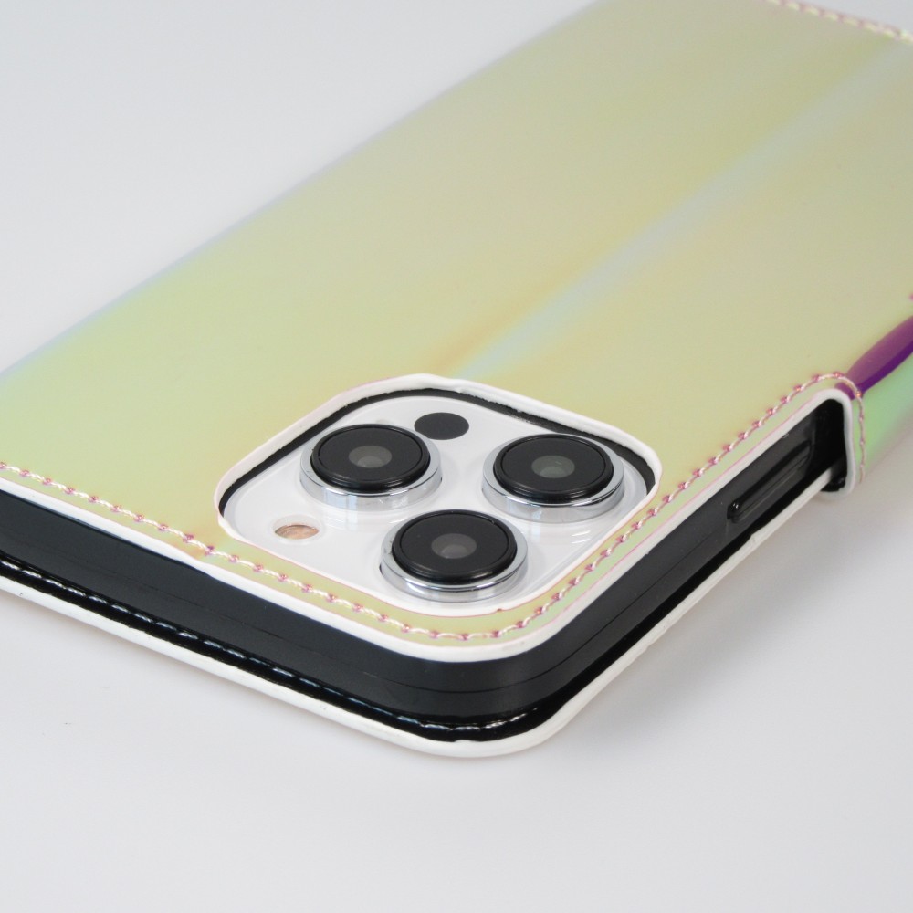 iPhone 14 Pro Max Case Hülle - Flip Glatt brilliant glänzend magische Farbe mit Schlaufe - Purple Sunset