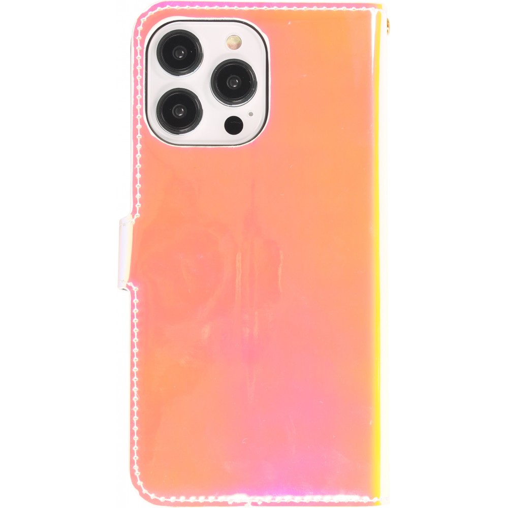 Fourre iPhone 14 Pro Max - Flip lisse brillant couleur magique avec dragonne - Tequila Sunrise