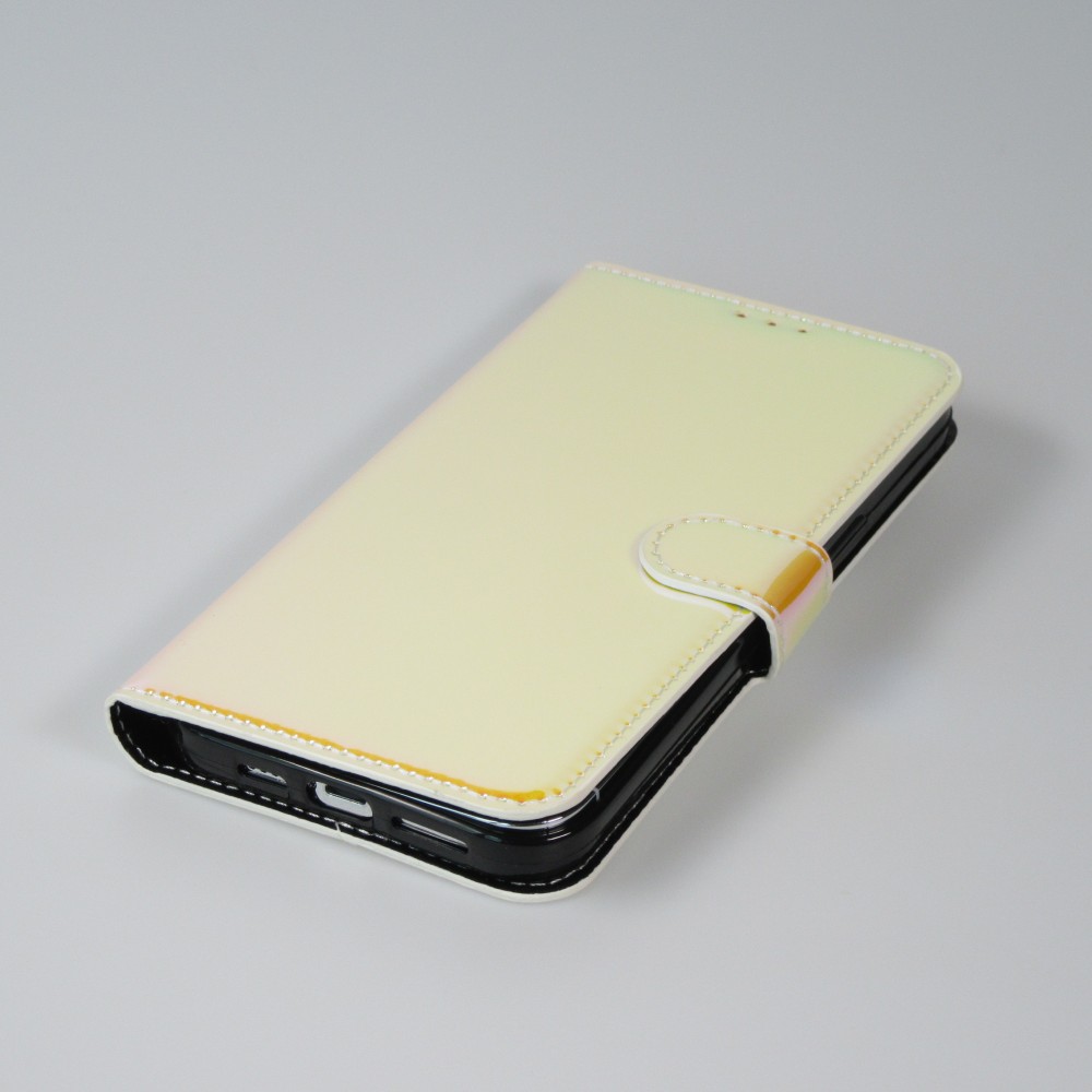 Fourre iPhone 14 Pro Max - Flip lisse brillant couleur magique avec dragonne - Tequila Sunrise