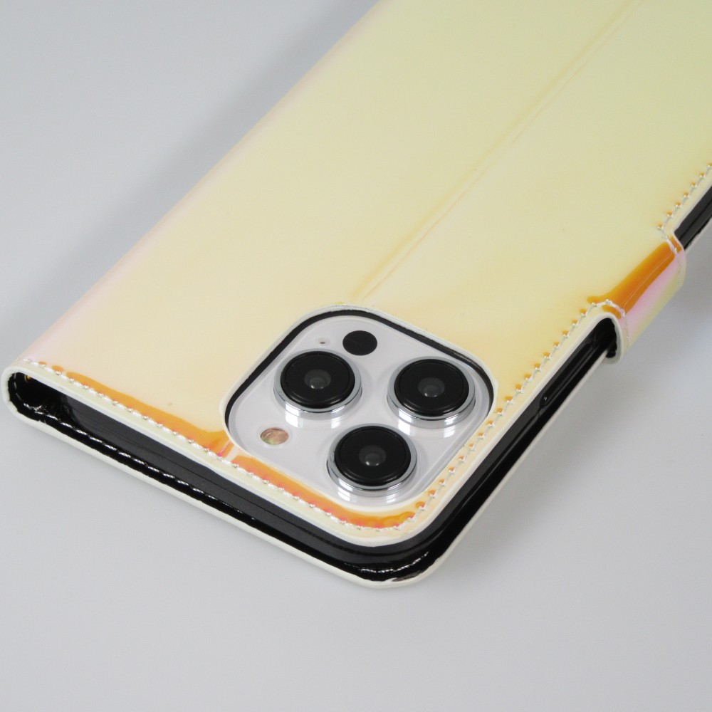 Fourre iPhone 14 Pro Max - Flip lisse brillant couleur magique avec dragonne - Tequila Sunrise