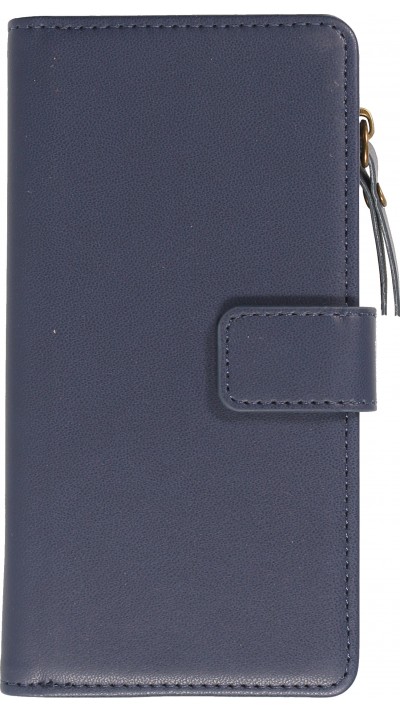 Fourre iPhone 15 - Etui portefeuille luxueux et sophistiqué en cuir avec aimant et compartiment à monnaie - Bleu
