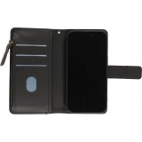 Fourre iPhone 15 - Etui portefeuille luxueux et sophistiqué en cuir avec aimant et compartiment à monnaie - Noir