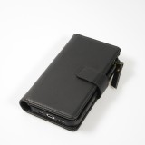 Fourre iPhone 15 - Etui portefeuille luxueux et sophistiqué en cuir avec aimant et compartiment à monnaie - Noir