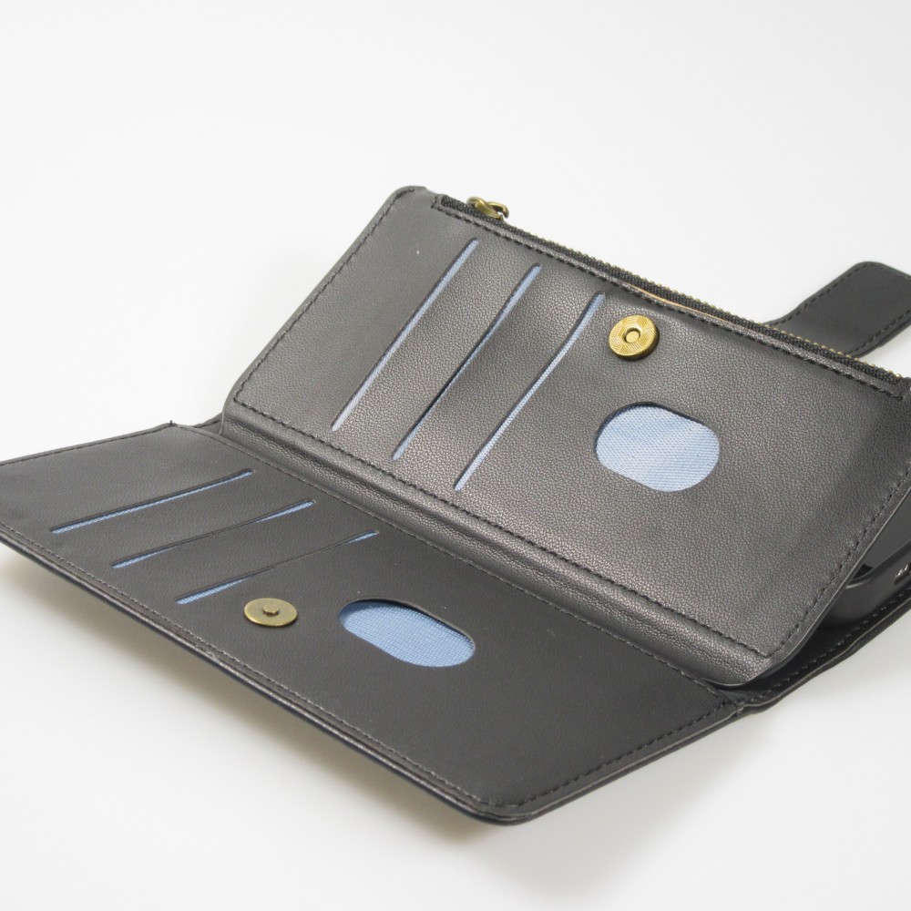 Fourre iPhone 15 - Etui portefeuille luxueux et sophistiqué en cuir avec aimant et compartiment à monnaie - Noir