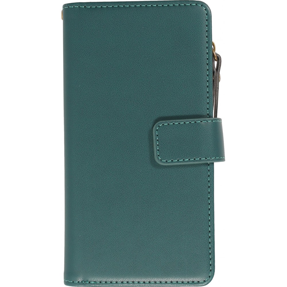 Fourre iPhone 15 - Etui portefeuille luxueux et sophistiqué en cuir avec aimant et compartiment à monnaie - Vert