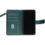 Fourre iPhone 15 - Etui portefeuille luxueux et sophistiqué en cuir avec aimant et compartiment à monnaie - Vert
