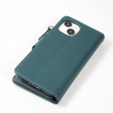 Fourre iPhone 15 - Etui portefeuille luxueux et sophistiqué en cuir avec aimant et compartiment à monnaie - Vert