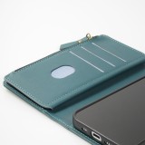 Fourre iPhone 15 - Etui portefeuille luxueux et sophistiqué en cuir avec aimant et compartiment à monnaie - Vert