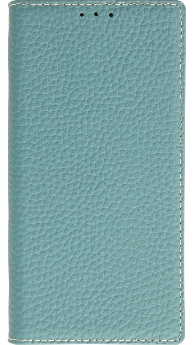 Fourre iPhone 15 - Flip 3D cuir grainé véritable de vache - Bleu