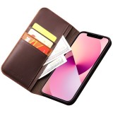 Fourre iPhone 15 - Flip Qialino cuir véritable - Brun foncé mat