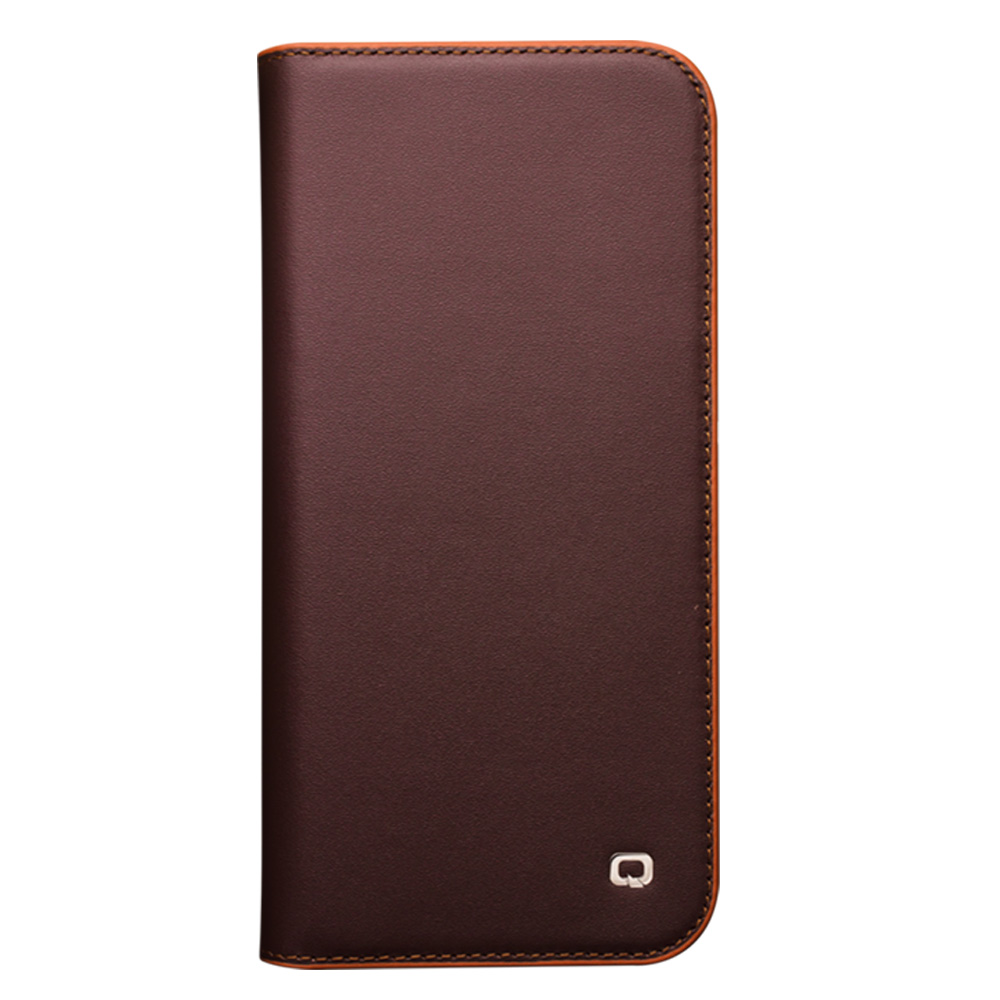 Fourre iPhone 15 - Flip Qialino cuir véritable - Brun foncé mat