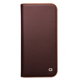 Fourre iPhone 15 - Flip Qialino cuir véritable - Brun foncé mat