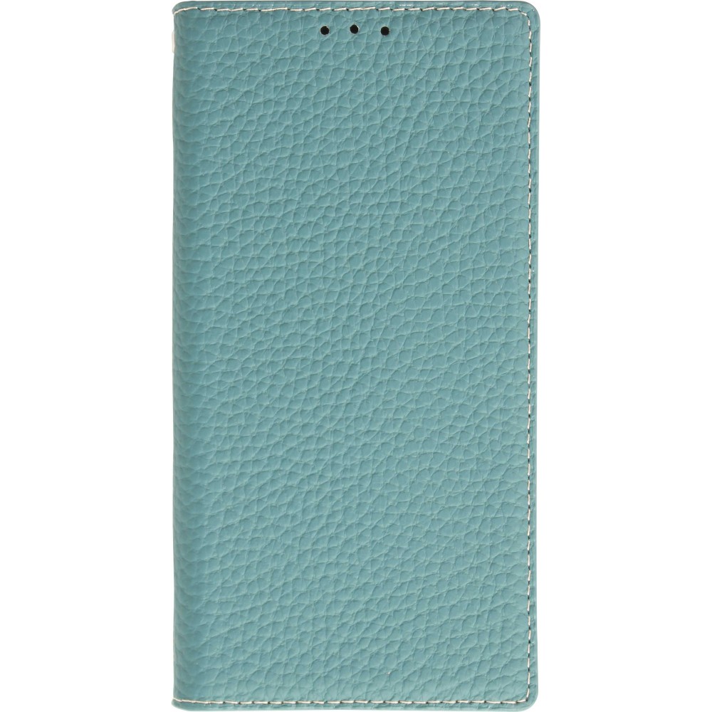 Fourre iPhone 15 Pro - Flip 3D cuir grainé véritable de vache - Bleu
