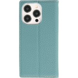 Fourre iPhone 15 Pro - Flip 3D cuir grainé véritable de vache - Bleu