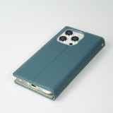 Fourre iPhone 15 Pro - Flip 3D cuir grainé véritable de vache - Bleu