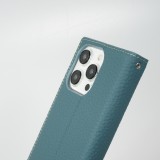 Fourre iPhone 15 Pro - Flip 3D cuir grainé véritable de vache - Bleu