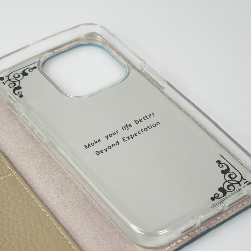 Fourre iPhone 15 Pro - Flip 3D cuir grainé véritable de vache - Bleu