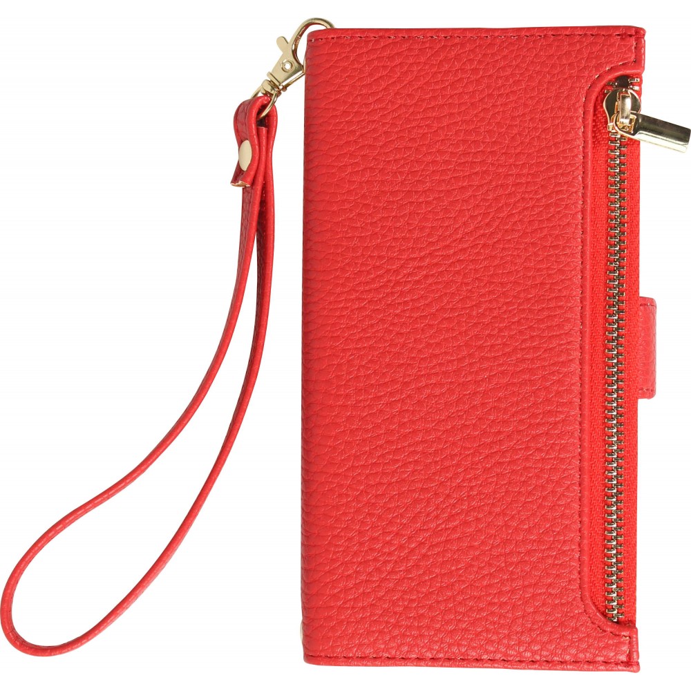 Fourre iPhone 15 Pro - Flip Wallet en cuir végétal avec portefeuille et fermeture magnétique - Rouge