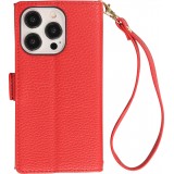 Fourre iPhone 15 Pro - Flip Wallet en cuir végétal avec portefeuille et fermeture magnétique - Rouge