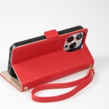 Fourre iPhone 15 Pro - Flip Wallet en cuir végétal avec portefeuille et fermeture magnétique - Rouge