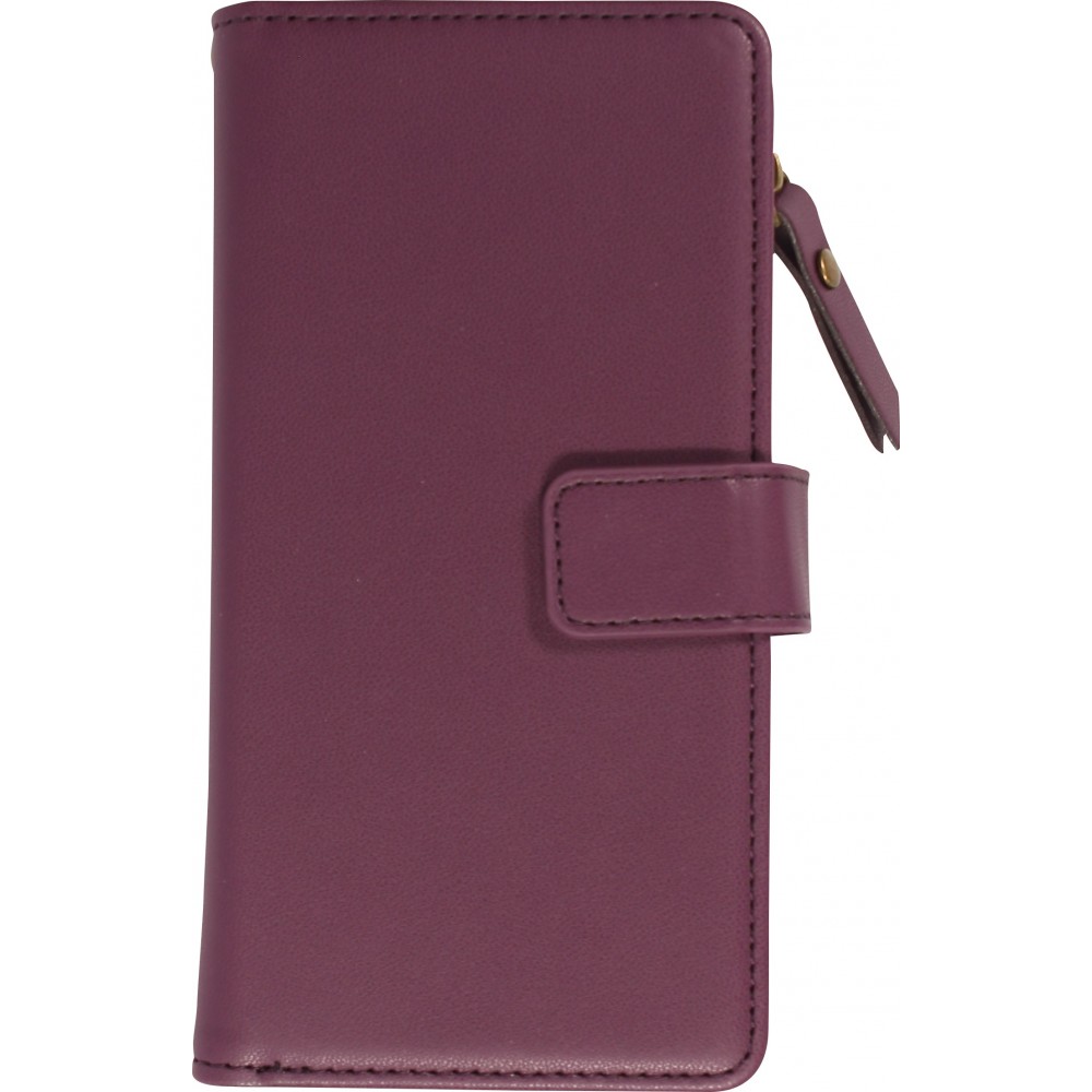 Fourre iPhone 15 Pro Max - Etui portefeuille luxueux et sophistiqué en cuir avec aimant et compartiment à monnaie - Violet foncé