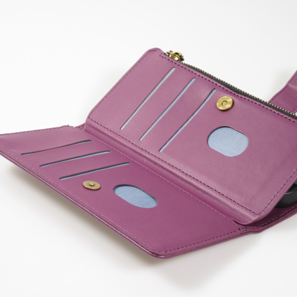 Fourre iPhone 15 Pro Max - Etui portefeuille luxueux et sophistiqué en cuir avec aimant et compartiment à monnaie - Violet foncé