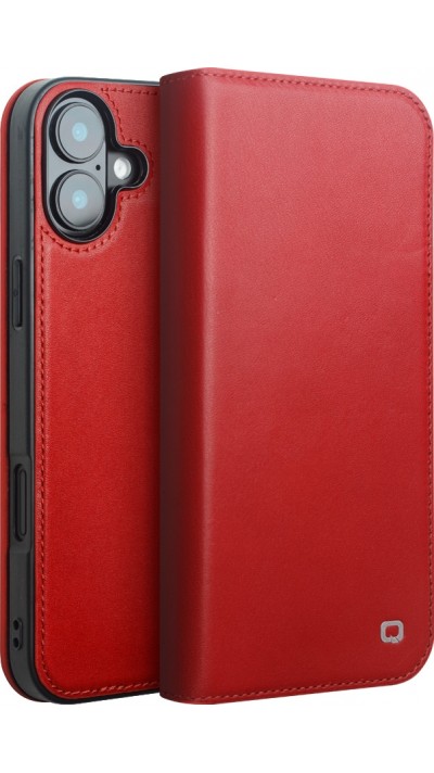 iPhone 16 Plus Case Hülle - Qialino Flip Matt Wallet Echtleder - Rot