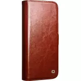 iPhone 16 Case Hülle - Flip Qialino Echtleder mit magnetischem Verschluss - Braun