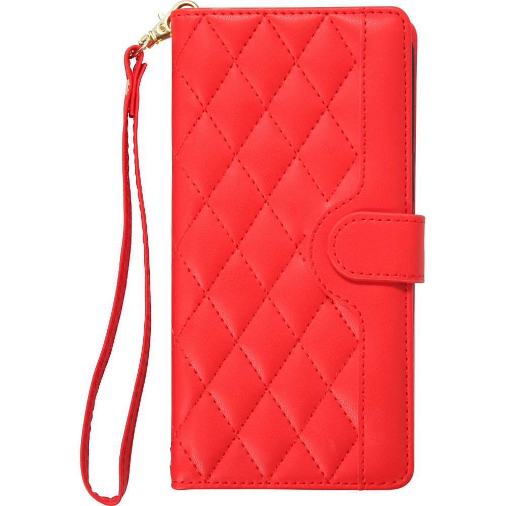 iPhone 16 Pro Case Hülle - Elegante Flip-Matratze mit Magnetverschluss Trageband und Kartenfächern - Rot