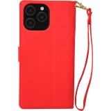 iPhone 16 Pro Case Hülle - Elegante Flip-Matratze mit Magnetverschluss Trageband und Kartenfächern - Rot