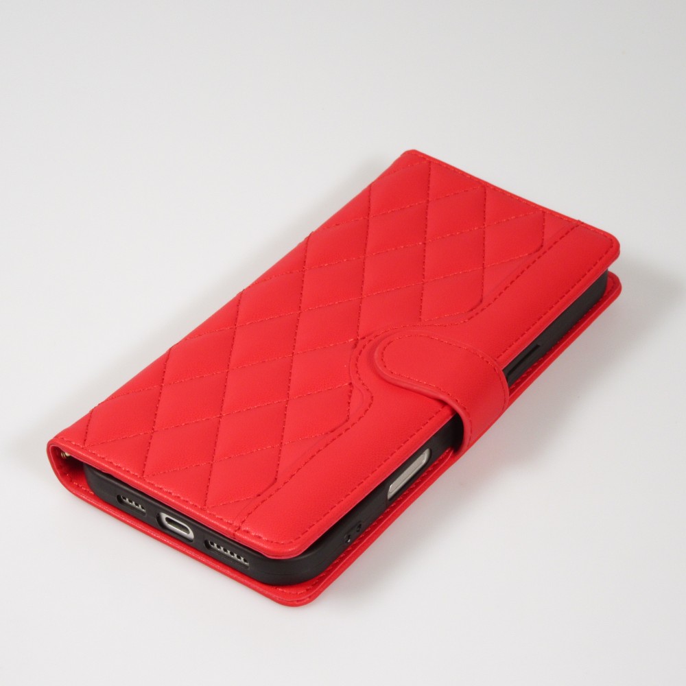 iPhone 16 Pro Case Hülle - Elegante Flip-Matratze mit Magnetverschluss Trageband und Kartenfächern - Rot