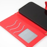 iPhone 16 Pro Case Hülle - Elegante Flip-Matratze mit Magnetverschluss Trageband und Kartenfächern - Rot