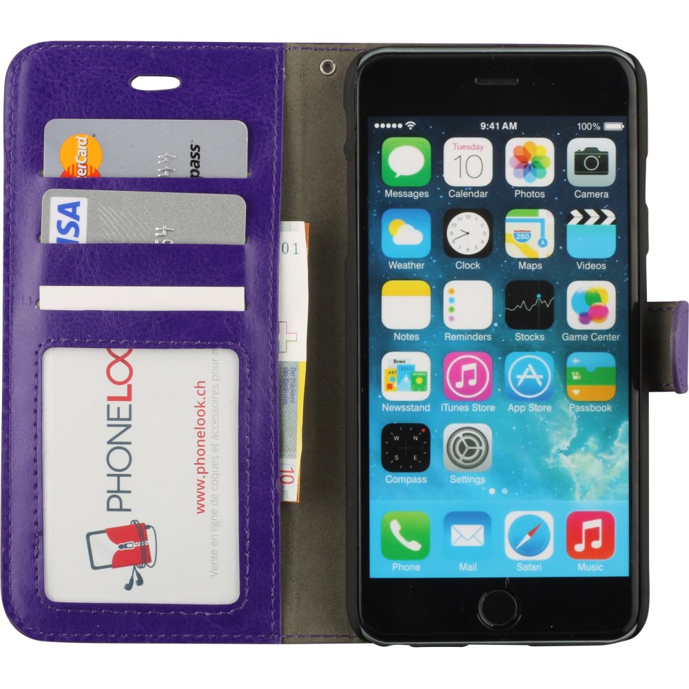 Fourre iPhone X / Xs - Premium Flip cuir lisse porte-cartes - Violet