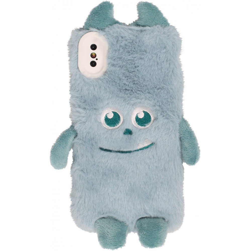 Fourre iPhone Xs Max - Fluffy Monstre en peluche douce - Bleu clair