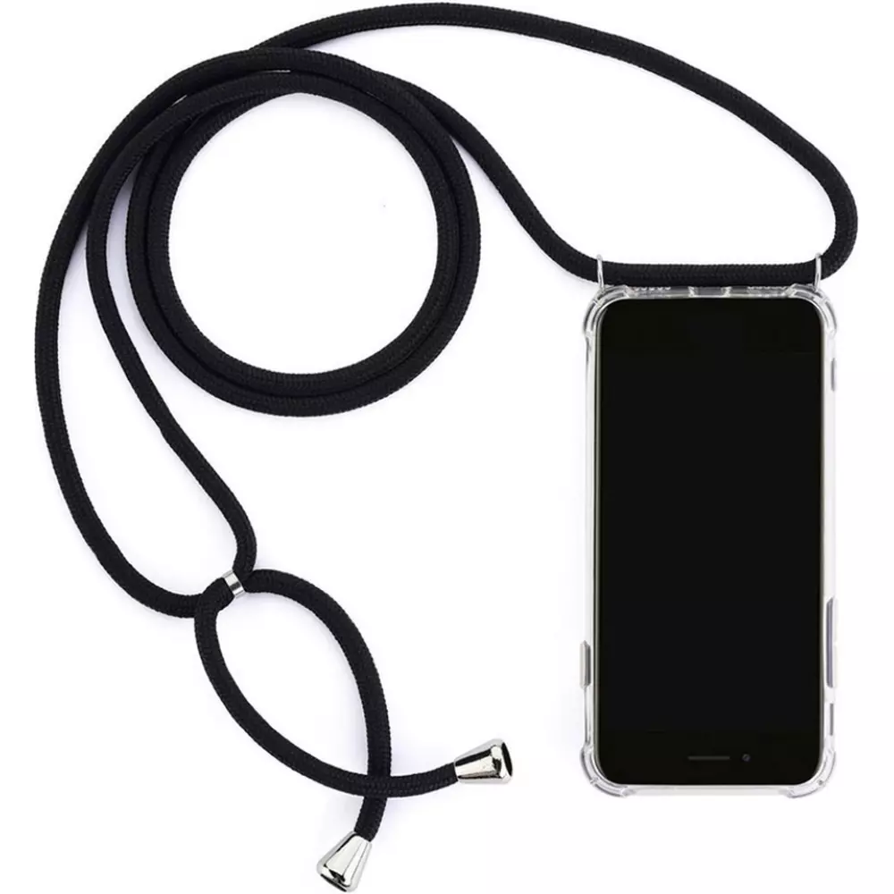 Hülle iPhone 16 Pro - Gummi transparent mit Seil - Schwarz