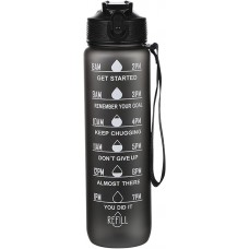 Grande gourde sport 1000ml Stay Hydrated avec motivation à boire et bouchon de sécurité - Noir