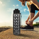 Grande gourde sport 1000ml Stay Hydrated avec motivation à boire et bouchon de sécurité - Noir
