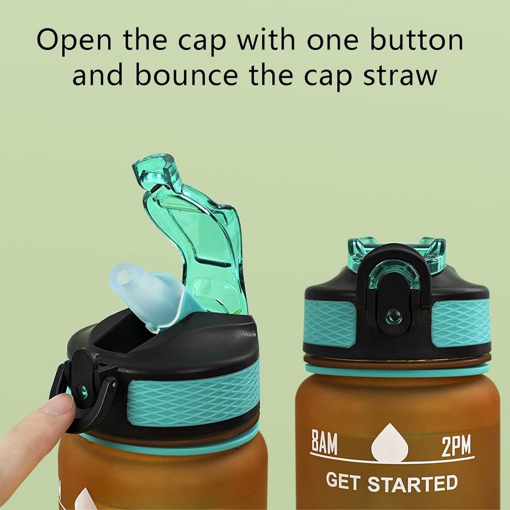 Grande gourde sport 1000ml Stay Hydrated avec motivation à boire et bouchon de sécurité - Noir