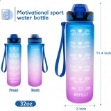 Grande gourde sport 1000ml Stay Hydrated avec motivation à boire et bouchon de sécurité - Noir