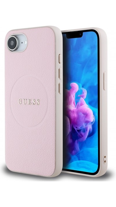 iPhone 16e Case Hülle - Guess MagSafe Klassisches Logo PU Geprägt - Rosa