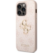 Coque iPhone 14 Pro Max - Guess PU 4G avec logo métal - Rose