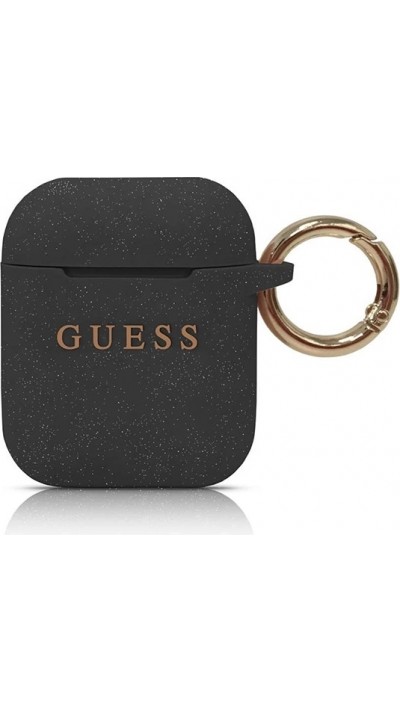 AirPods 1 / 2 Case Hülle - Guess Silikon Glitzer Pailletten - Schwarz
