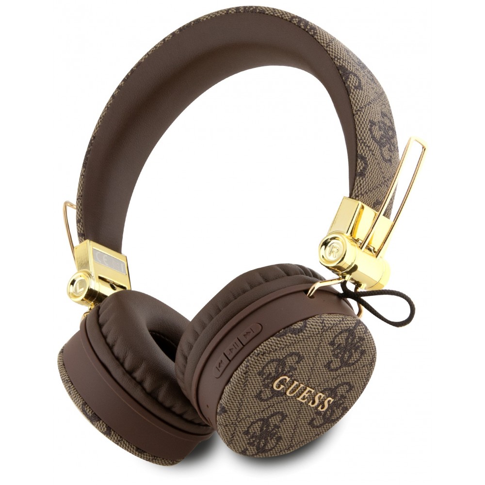 Guess casque audio premium sans fil On-Ear headphones Bluetooth 5.3 - Studio Quality Sound - Cuir monogramme - Brun