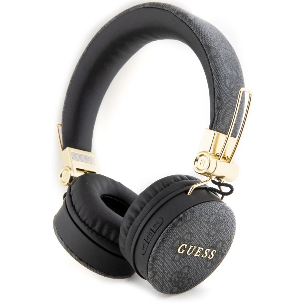 Guess casque audio premium sans fil On-Ear headphones Bluetooth 5.3 - Studio Quality Sound - Cuir monogramme - Noir