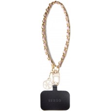 Guess lanière amovible pour poignet en maillons dorés et lacet similicuir avec pendentif charm - Rose