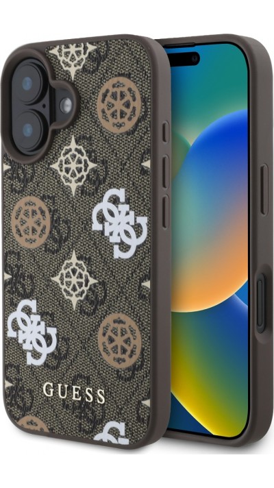 iPhone 16 Case Hülle - Guess Monogramm Peony mit MagSafe - Braun