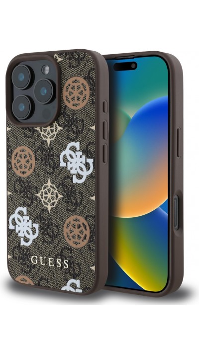 Coque iPhone 16 Pro - Guess monogramme Peony avec MagSafe - Brun