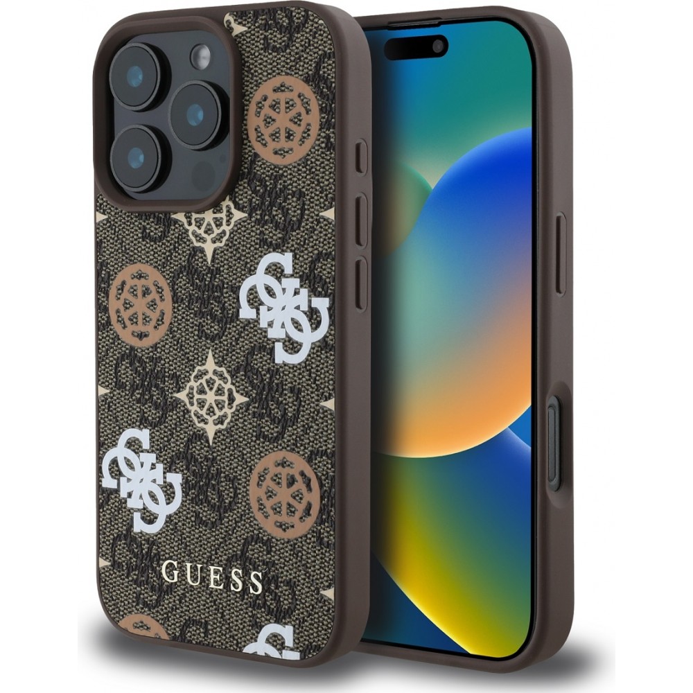 Coque iPhone 16 Pro Max - Guess monogramme Peony avec MagSafe - Brun